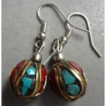 coral and turquoise pendant tibetan ear ring