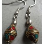 coral and turquoise pendant tibetan ear ring